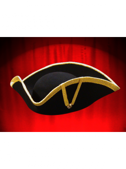 LARGE BLACK THREE-CORNERED-TRICORN HAT WITH GOLD BRAID TRIM