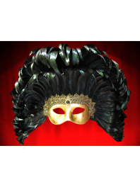 MASCHERA COLOMBINA VENEZIANA ORO PIUME LAG