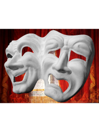 TWO WHITE AND WELDED MASKS TRAGEDY COMEDY FOR PAINTING