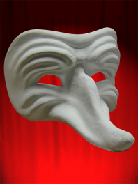 Máscara blanca Comedia en papel mache para ser pintado - Zanni Arrugado