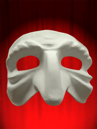 Máscara blanca Comedia en papel mache para ser pintado - pulcinella Arrugado