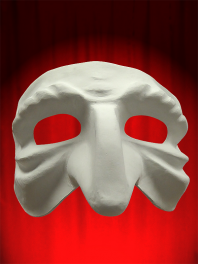 White mask Comedia in paper mache to be painted - Wrinkled pulcinella