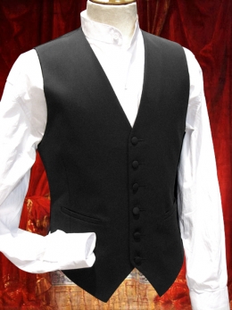 BLACK or striped men's costume waistcoat (suit vest - sleeveless jacket) in gabardine